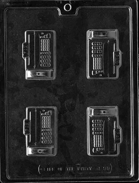 Image of MINI FAX MACHINE mold featuring a retro fax design in a single chocolate cavity.