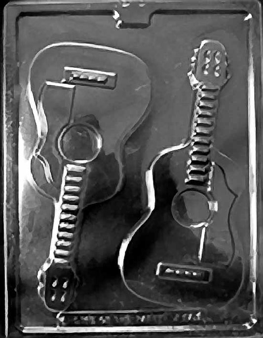 Image of GUITAR FOR SPECIALTY BOX mold with a large chocolate guitar cavity featuring defined fretboard and body.