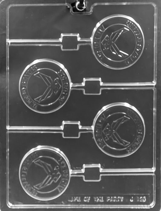 Image of US AIR FORCE Lollipop mold showing chocolate pop with raised text and crisp edges.
