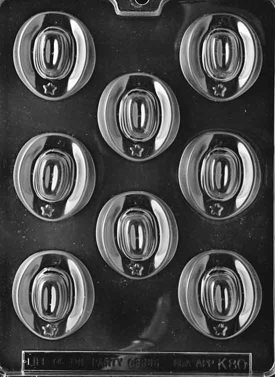 Cowboy Hats chocolate mold, clear mold with miniature western hat shapes for themed candy creations.