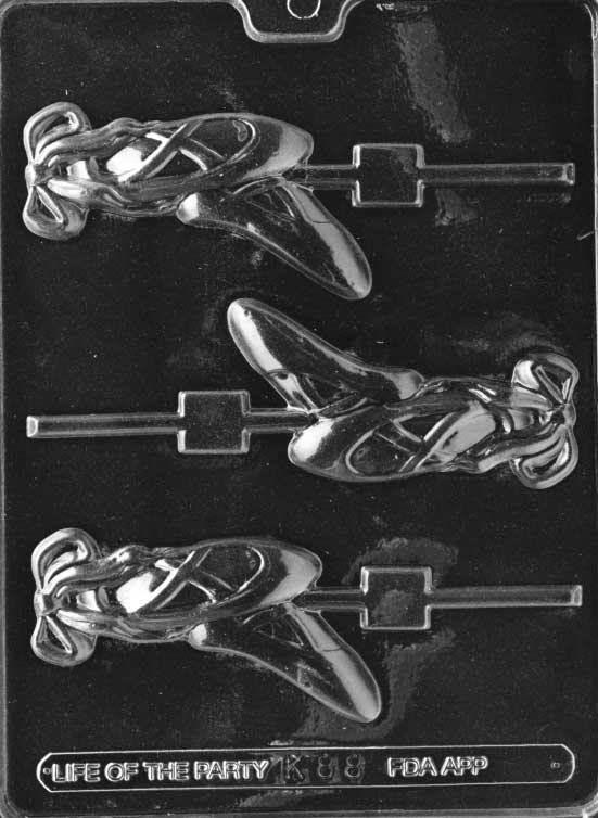 Ballet Slippers Lollipop chocolate mold, clear mold with ballet slipper design for candy pops.