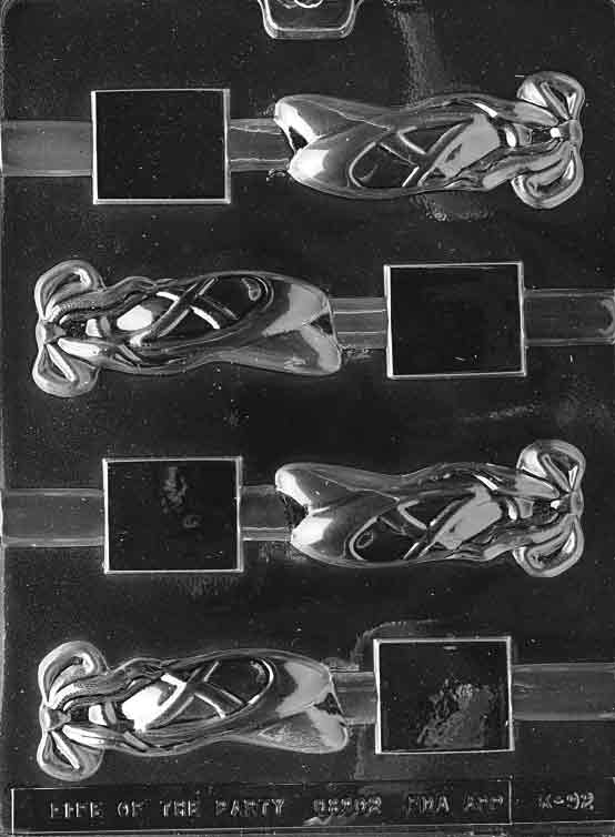 Ballet Slippers Pretzel chocolate mold, clear mold forming slipper shapes for pretzel treats.