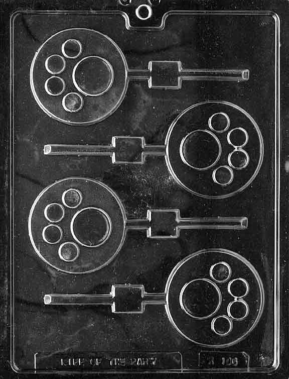 Paw Print Lollipop chocolate mold, clear mold shaped like paw print pops for animal-themed candy.