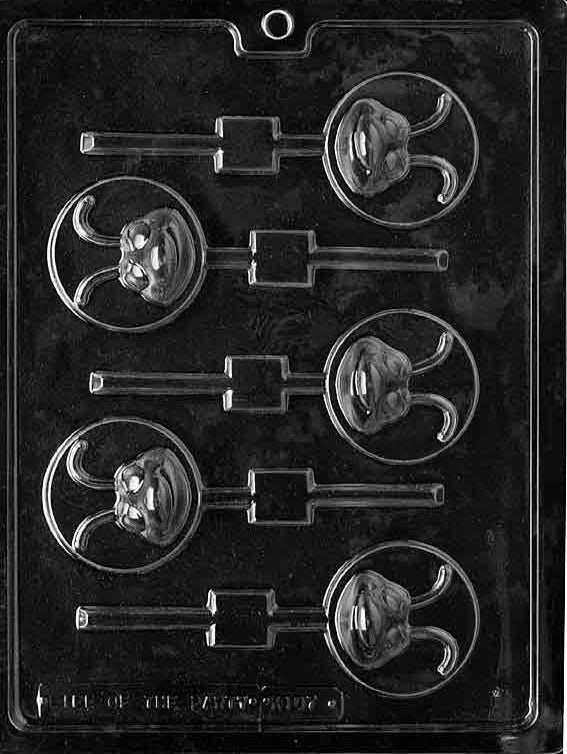 Ant Head Lollipop chocolate mold, clear mold forming insect-inspired Lollipop pop design.