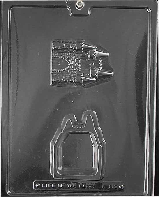 Castle Pour Box chocolate mold, clear mold shaped like a castle container for chocolate.