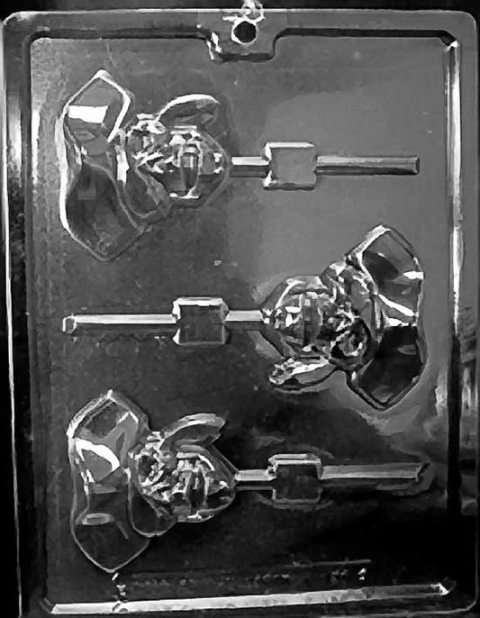Pirate Skull Lollipop chocolate mold, clear mold shaped like skull pop for candy making.