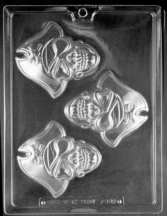 Pirate Piece chocolate mold, clear mold shaped with pirate designs for candy.