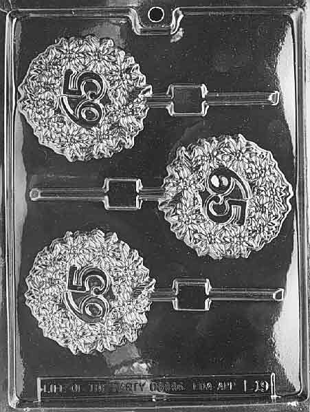 65th Lollipop chocolate mold, clear mold shaped like round 65th pops for candy.