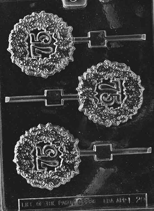 75th Lollipop chocolate mold, clear mold shaped like round 75th pops.