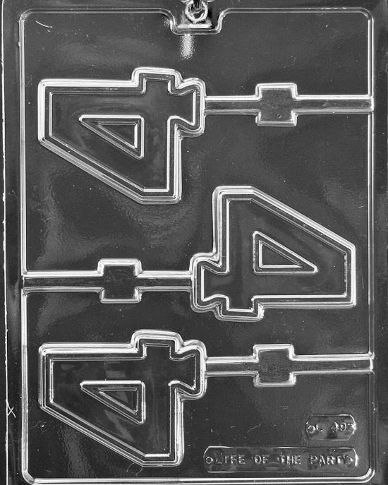 #4 Lollipop chocolate mold, clear mold with number four candy design.