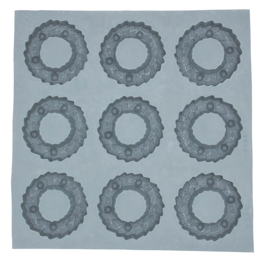 Full sheet of large Christmas wreath rubber mint molds designed for festive holiday candy or cream cheese mints