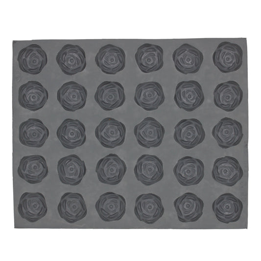 Full sheet of the Large Rose Rubber Mint Molds featuring 30 cavities shaped like roses, ideal for crafting floral-themed candies and cream cheese mints.