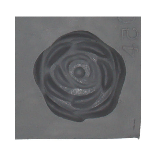 Close-up view of a single cavity from the Large Rose Rubber Mint Mold, showing detailed rose petal design for candy and mint making.