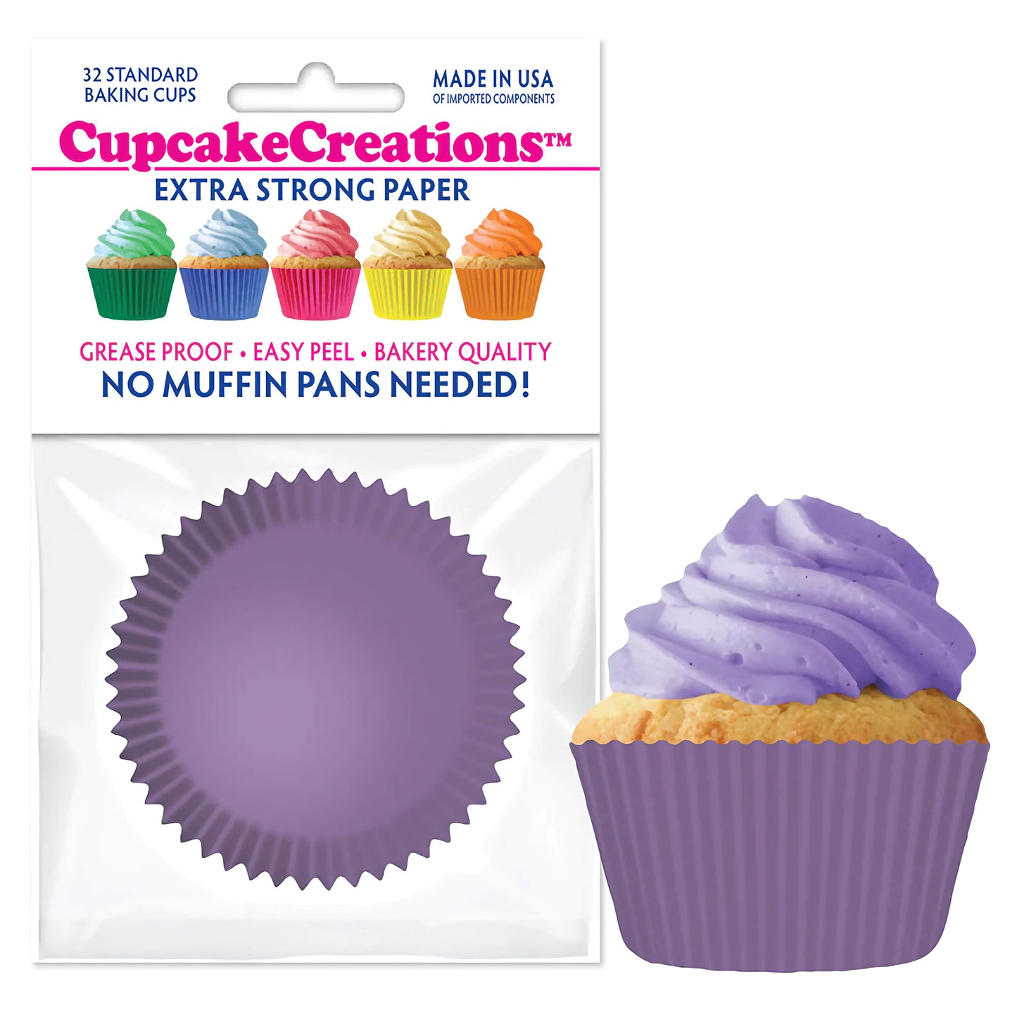 Solid Lavender Colored Standard No Pan Baking Cups