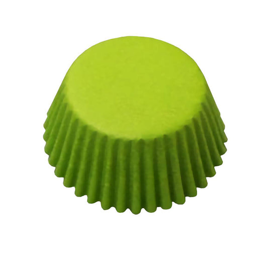 Lime green mini baking cup upright on a white background.