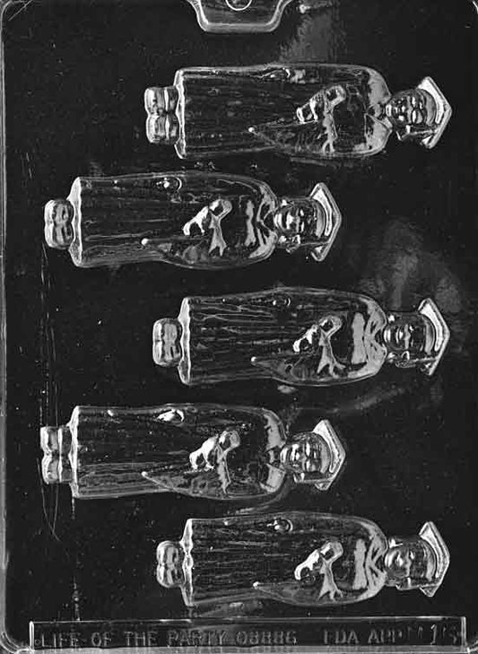 Chocolate mold M015 Formal Graduate with tall figure of graduate in cap and gown, detailed design for chocolate party favors.