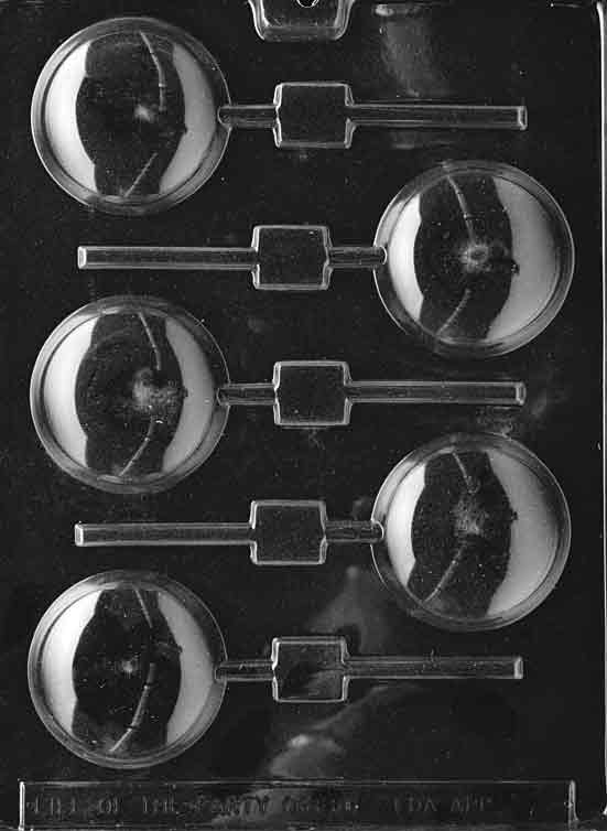Chocolate mold M028 Round Lollipop with plain round pop design on stick base for versatile chocolate creations.