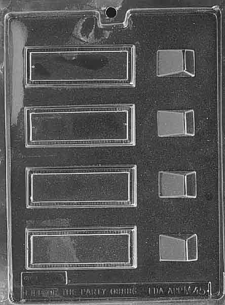 Chocolate mold M045 Place Cards with rectangular chocolate shapes designed as blank name cards for parties.