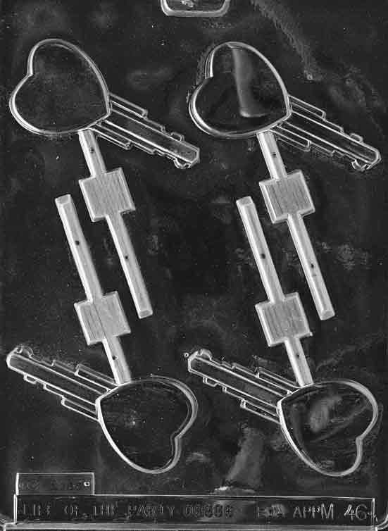 Chocolate mold M046 Key Lollipop featuring key-shaped chocolate pops with handle and teeth details.