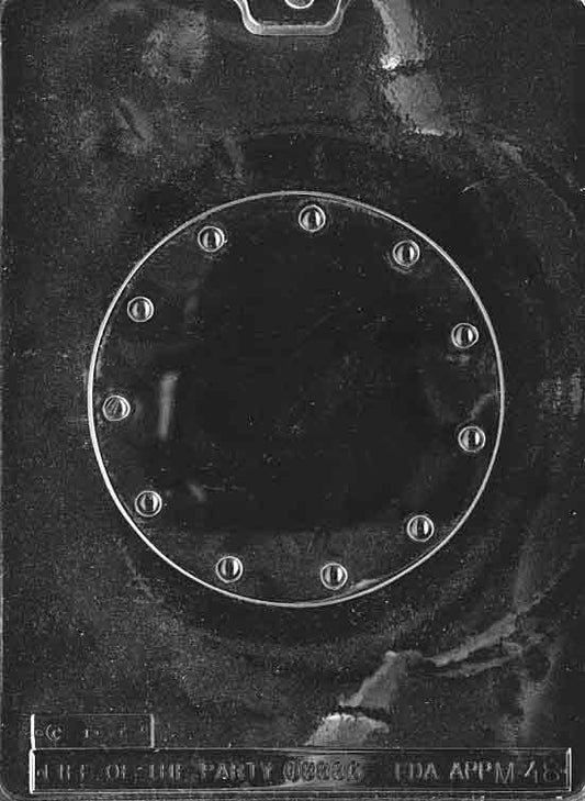 Chocolate mold M048 Basket Base with circular foundation piece for creating chocolate baskets.