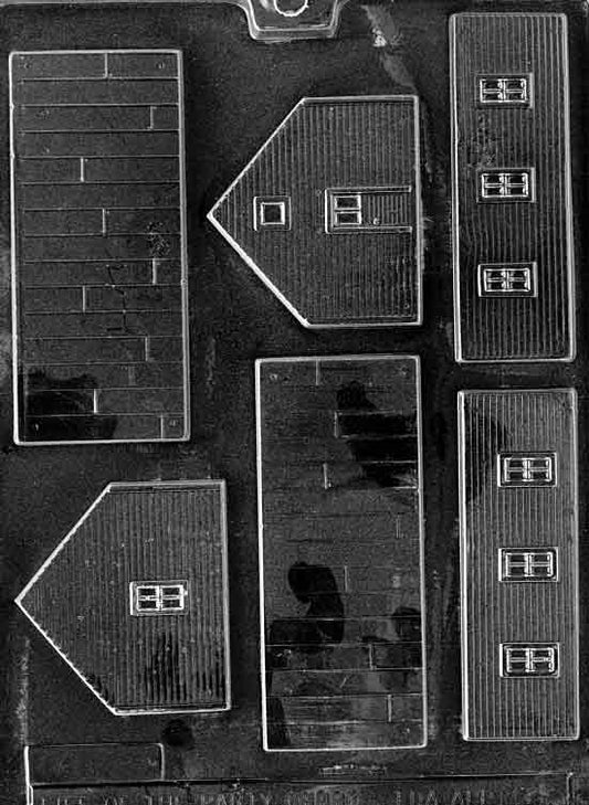 Chocolate mold M056 School with wall and roof panel shapes for chocolate schoolhouse designs.