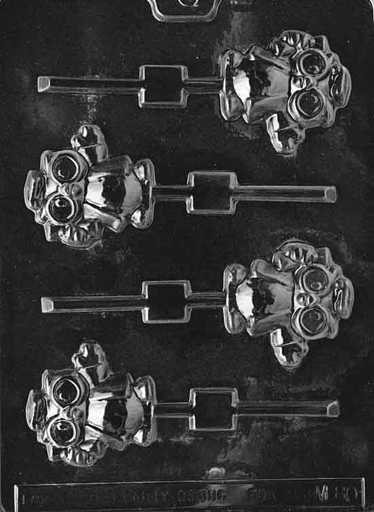 Chocolate mold M080 Graduation Owl Lollipop with owl figure wearing mortarboard for graduation chocolates.