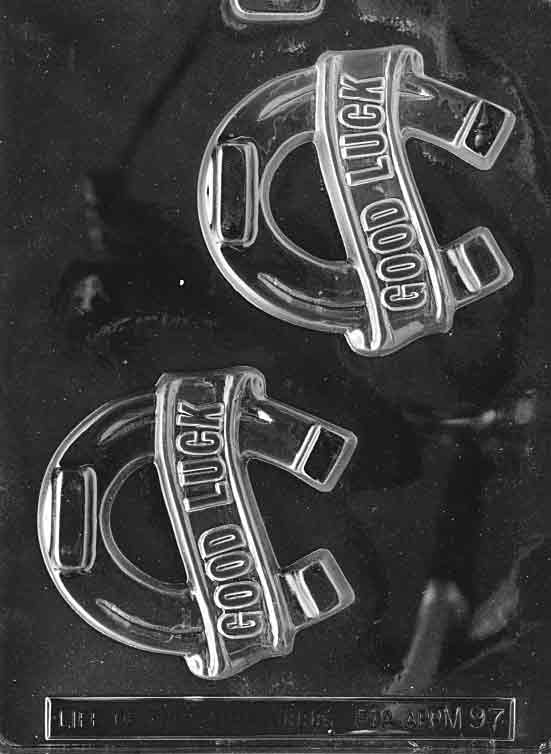 Chocolate mold M097 Good Luck Horseshoe with U-shaped design and raised detail for novelty chocolates.