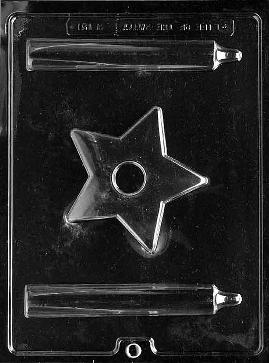 Chocolate mold M151 3D Candle with Star Base featuring tall candle shape and star base cavities.