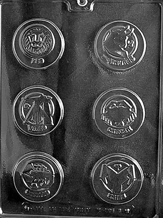 Chocolate mold M196A Zodiac Box Set with round zodiac sign cavities for chocolates.