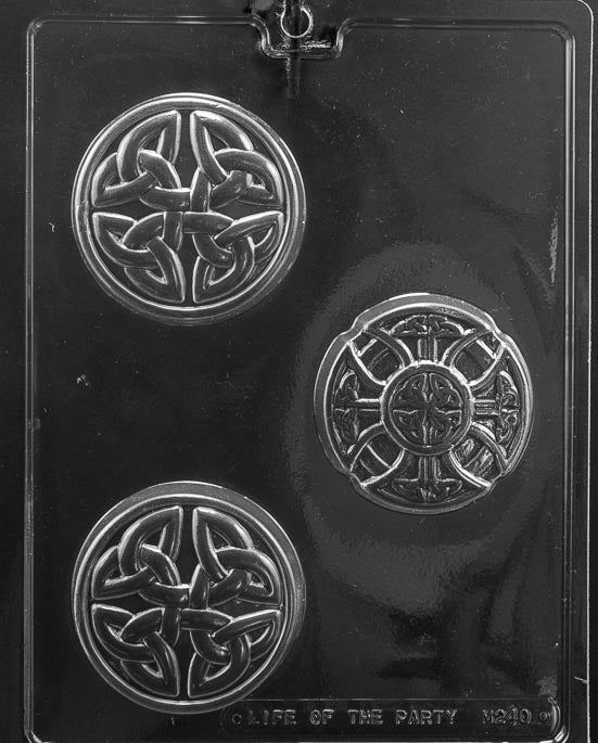 Chocolate mold M240 Celtic Bar with bar-shaped cavities embossed with Celtic patterns.