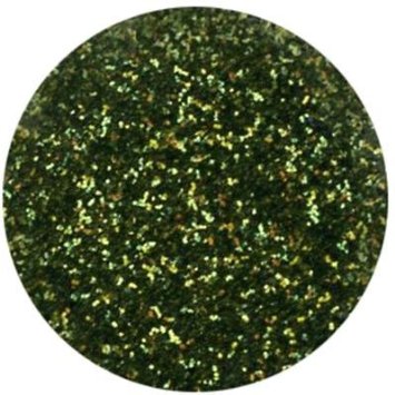 Close-up of olive green Galaxy Glitter Dust in a circular frame, shimmering with golden undertones and earthy depth.