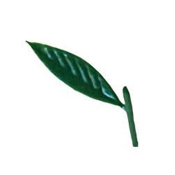 A cherry or peach marzipan leaf. This single leaf is representative of the leaves in a 100 pack.