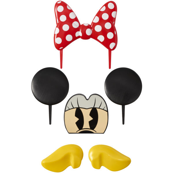 Minnie Mouse DecoSet pieces displayed separately, including ears, bow, eyes, nose, and yellow shoes.