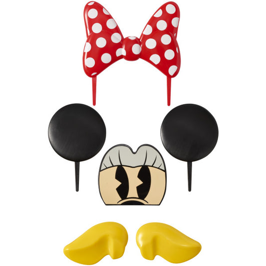 Minnie Mouse DecoSet pieces displayed separately, including ears, bow, eyes, nose, and yellow shoes.