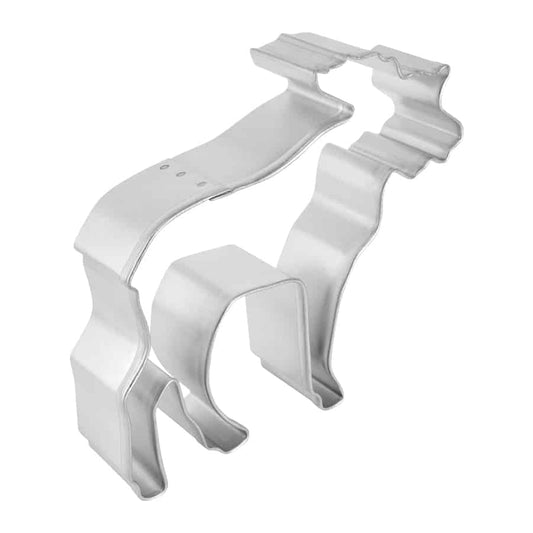 Side view of moose cookie cutter, highlighting its sturdy metal construction.