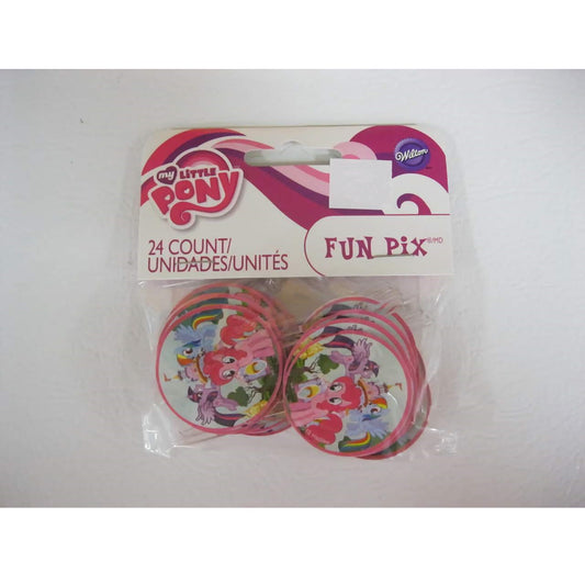 Pack of 'My Little Pony' cupcake picks, with the packaging decorated with images of the ponies and the picks featuring the characters in a heart-shaped design.