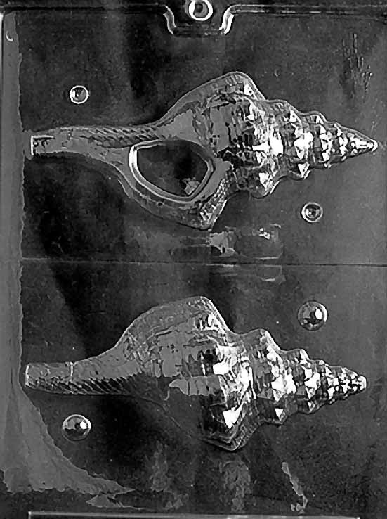 Chocolate mold N019 Conch Shell with large shell-shaped cavities styled with detail.