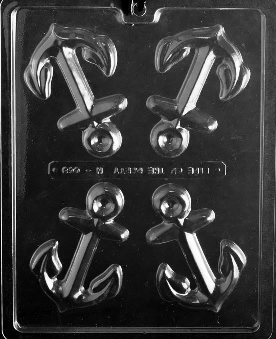 N068 Anchors chocolate mold with cavities shaped like anchors showing flukes and crossbars.