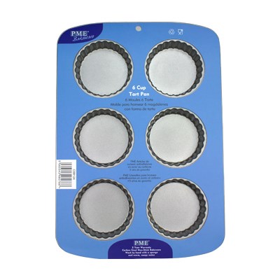 PME Non-Stick 6 Cup Tart Pan with fluted edges and blue label packaging.