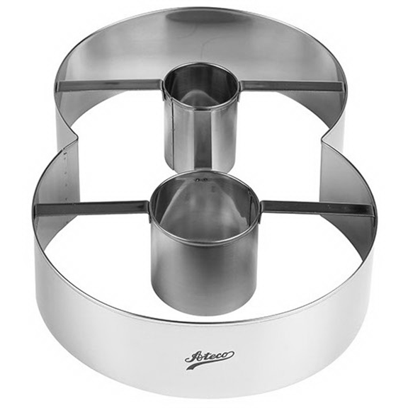 Ateco 6968 stainless steel number 0 cake cutter, featuring reinforcing cross-bar handles for stability and precise cutting.