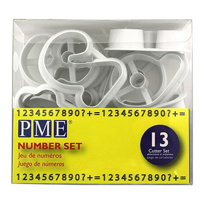 PME Number Cutter Set of 13 in clear packaging, showing cutters and front label with digits.