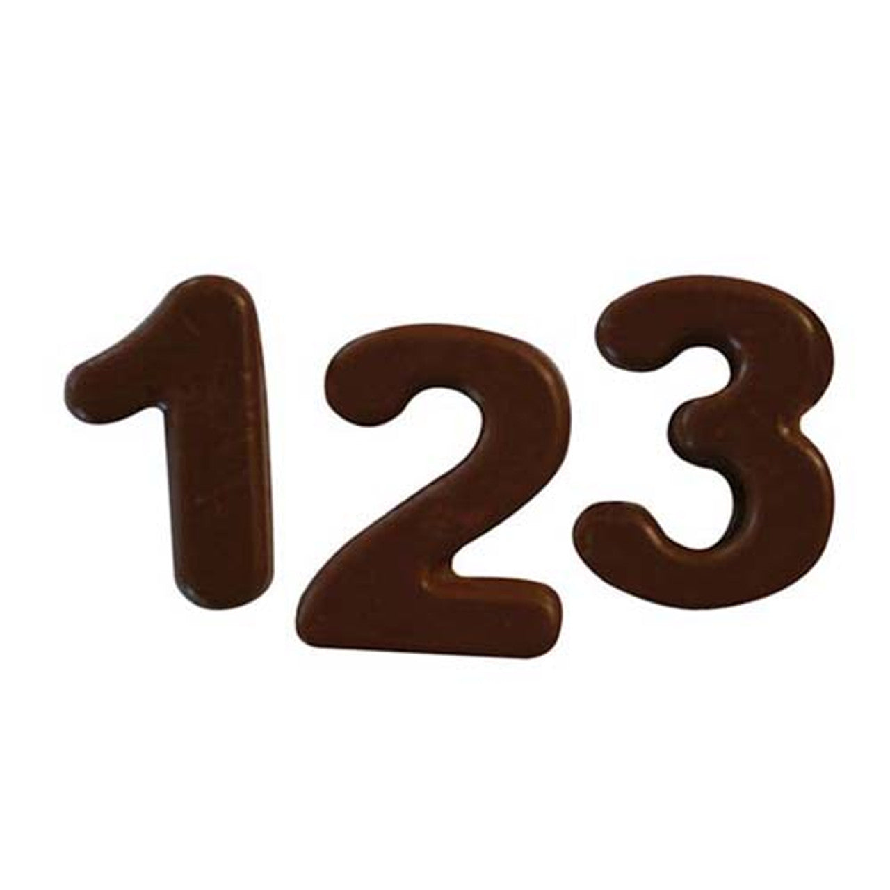 Chocolate numbers 1, 2, and 3 made using silicone number mold.