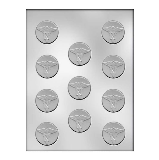 Circular chocolate mold with the symbol for nursing, representing the medical profession, perfect for appreciation gifts for nurses.