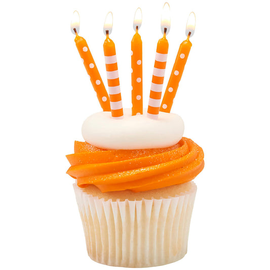 Orange Stripes & Dots Birthday Candles - 16 Pack