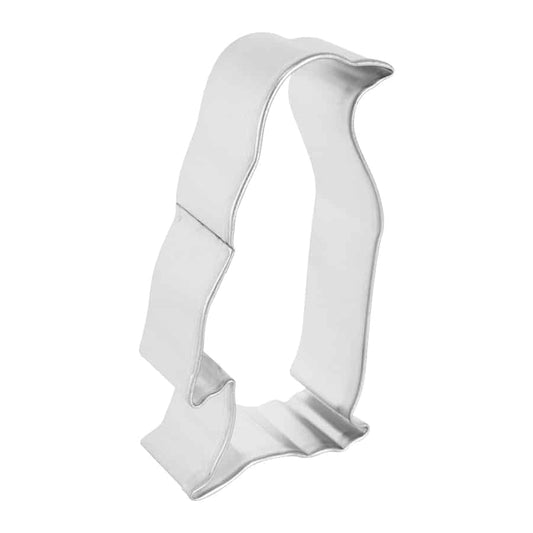 A three inch penguin cookie cutter seen from a side profile.