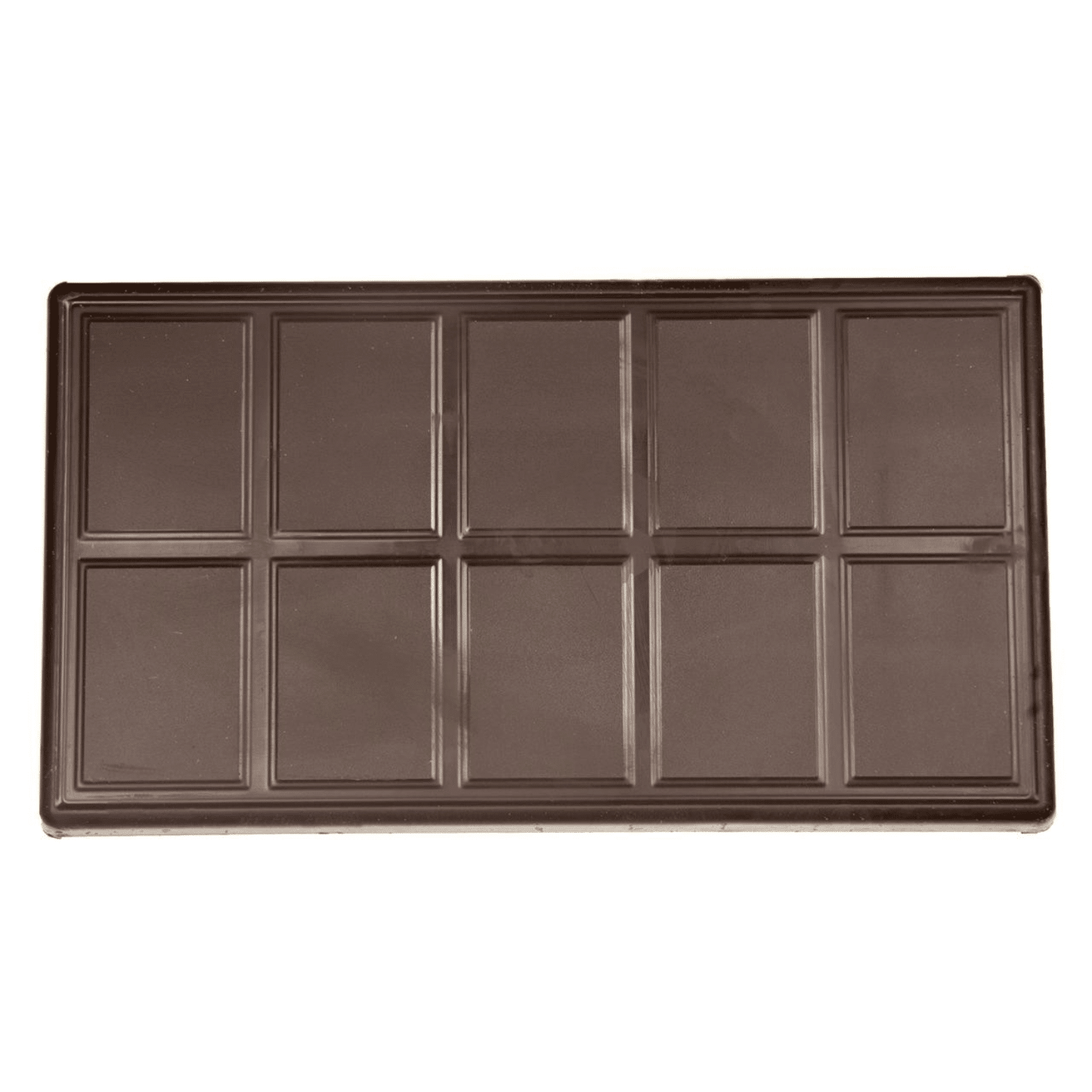 Chocolate bar with a grid of squares on a white background
