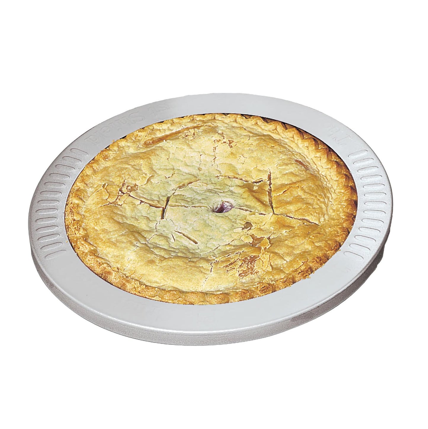 Pie Crust Shield Containing a Pie on a white background