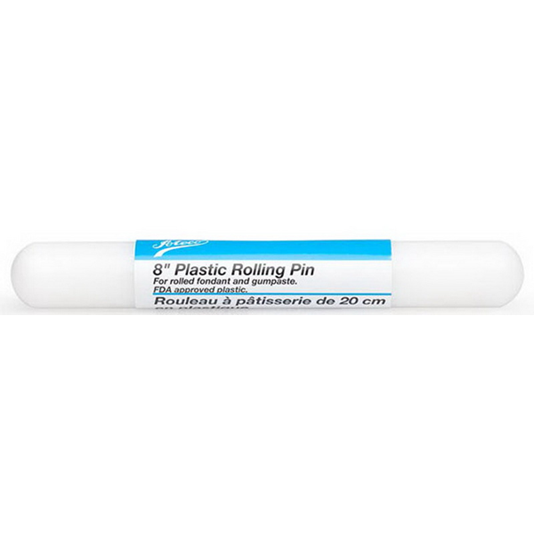 Ateco 7510 7 1/2" plastic rolling pin, designed for rolling fondant and gum paste with a smooth, non-stick surface.