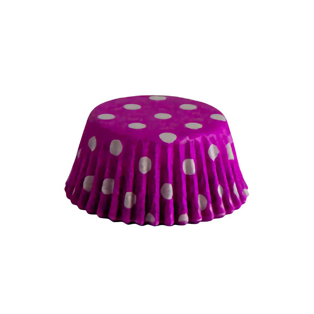 Purple mini cupcake wrapper with white dots