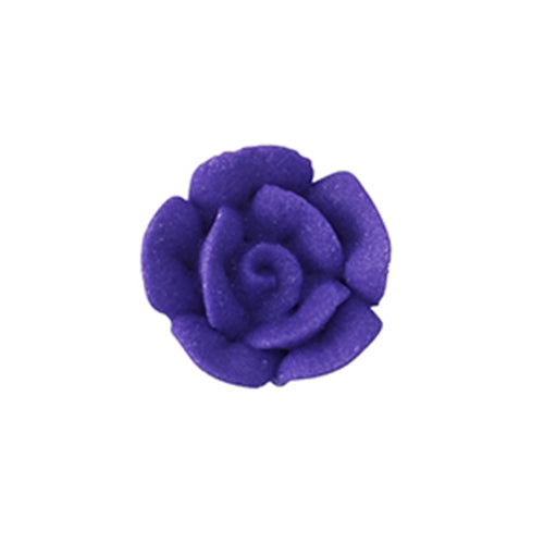 Purple mini royal icing rose with layered petals, 1/2 inch in diameter